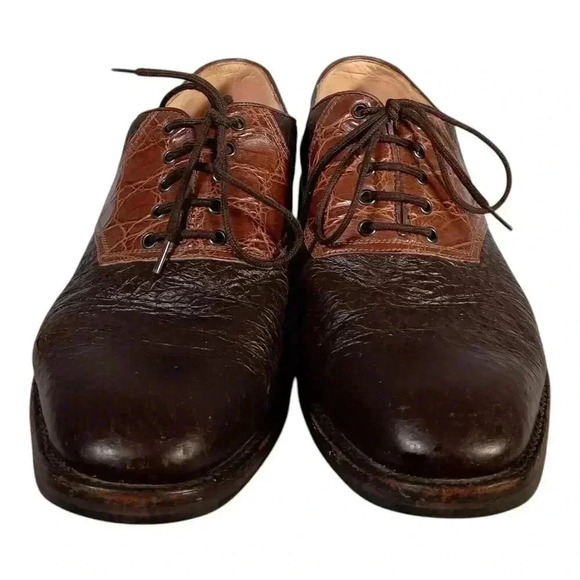Paul Stuard Dress Shoes Crocodile Brown Saddle Leather Mens 8.5 M Handmade Italy main image 5